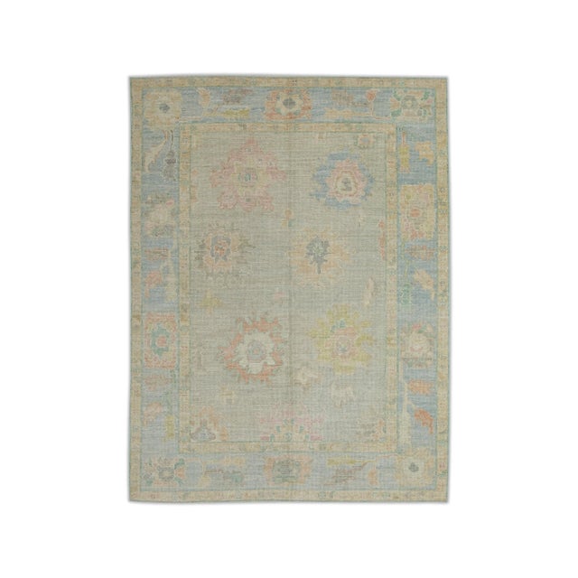 Early 21st Century Early 21st Century Multicolor Floral Design Handwoven Wool Turkish Oushak Rug 5'1" X 6'11" For Sale - Image 5 of 5