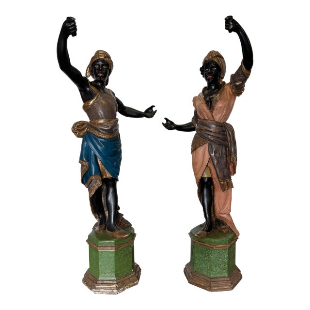 Lifesize Italian Hand Carved Polychromed Blackamoors For Sale