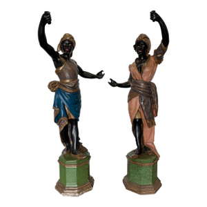 Lifesize Italian Hand Carved Polychromed Blackamoors