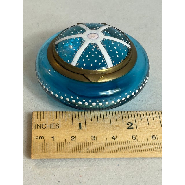 Antique Victorian Painted Blue Glass Vanity Trinket Box Bohemian Attributed to Moser For Sale - Image 10 of 11