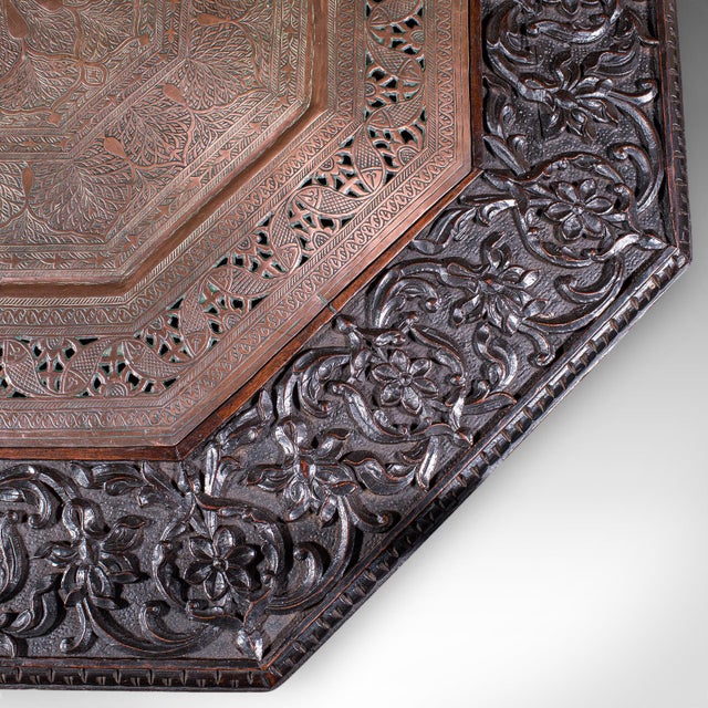 Antique Veranda Tea Table, Indian, Copper Inset, Benares, Occasional, Victorian For Sale - Image 10 of 12
