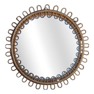 Round Rattan Mirror attributed to Franco Albini, Italy, 1950s For Sale