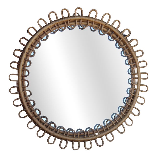 Round Rattan Mirror attributed to Franco Albini, Italy, 1950s For Sale