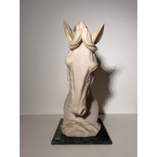 White Horse Head on Green Marble Base Sculpture by Leonardo For Sale - Image 6 of 7
