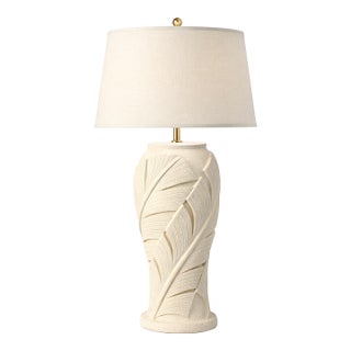 Late 20th Century Hollywood Regency Palm Beach Sculptural Leaf Table Lamp With Linen Shade For Sale