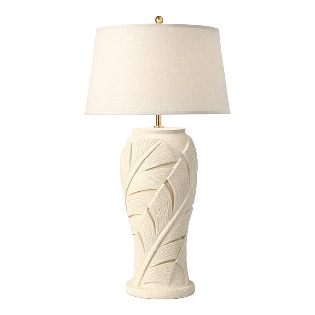Late 20th Century Hollywood Regency Palm Beach Sculptural Leaf Table Lamp With Linen Shade For Sale