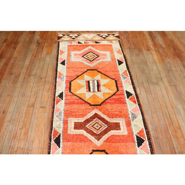 1940s Orange Tribal Turkish Anatolian Runner For Sale - Image 4 of 18