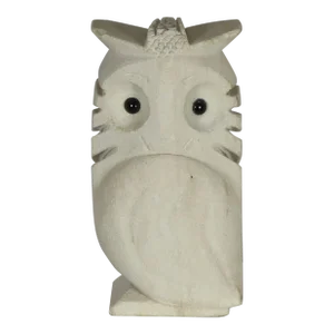 1960s French Hand-Carved Owl Lamp With Glass Eyes
