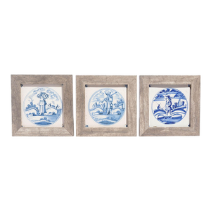 Set of 3 Framed 17th Century Delft Faience Tiles, C. 1650-80