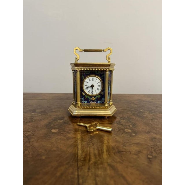 Metal Vintage French Brass Carriage Clock, 1920 For Sale - Image 7 of 7