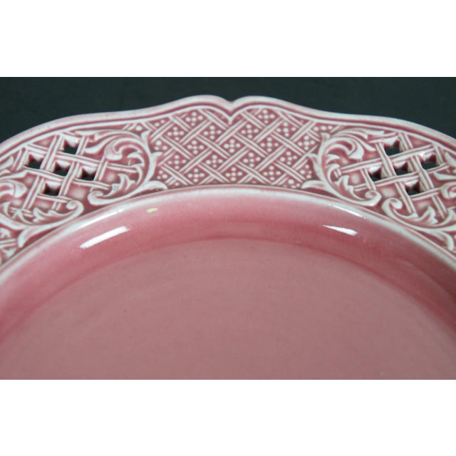 Pink Early 20th Century Austrian Hungarian Scalloped Pierced Reticulated Basketweave Lattice Plates- Set of 3 For Sale - Image 8 of 10