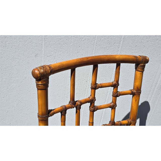 Brown Vintage Baker Furniture Chippendale Bamboo Side Chair W Leather Straps For Sale - Image 8 of 14