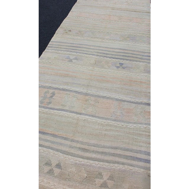 Mid 20th Century Vintage Turkish Kilim Runner With Soft Stripes and Modern Design in Muted Colors For Sale - Image 10 of 12