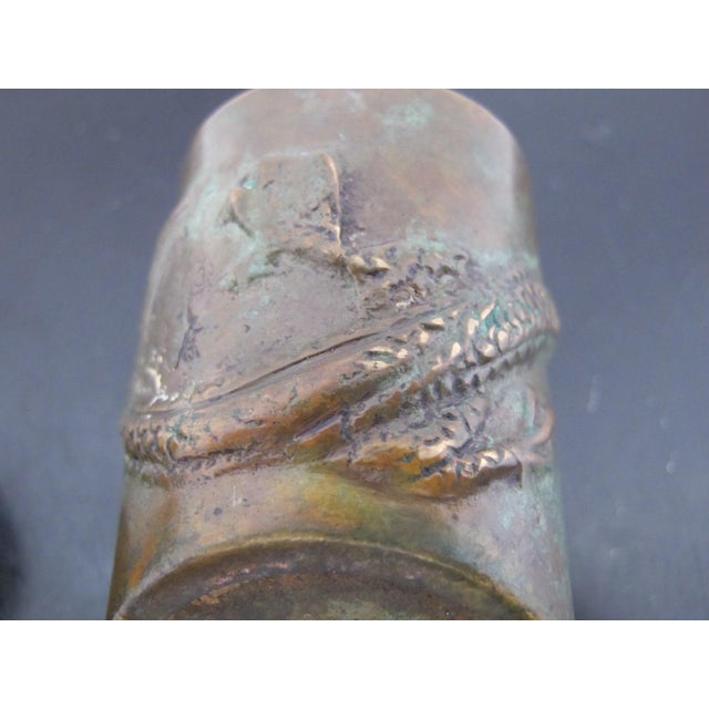 Chinese Bronze Dragon With Pearl Hoof Shaped Brush Cup Paperweight Pair For Sale - Image 13 of 18
