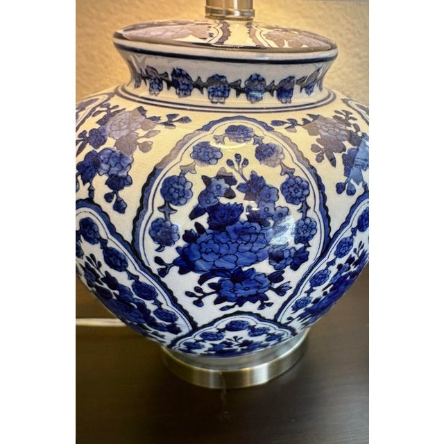 Ceramic Vintage Chinoiserie Style Blue and White Ginger Jar 3-Way, Table Lamps - a Pair For Sale - Image 7 of 9