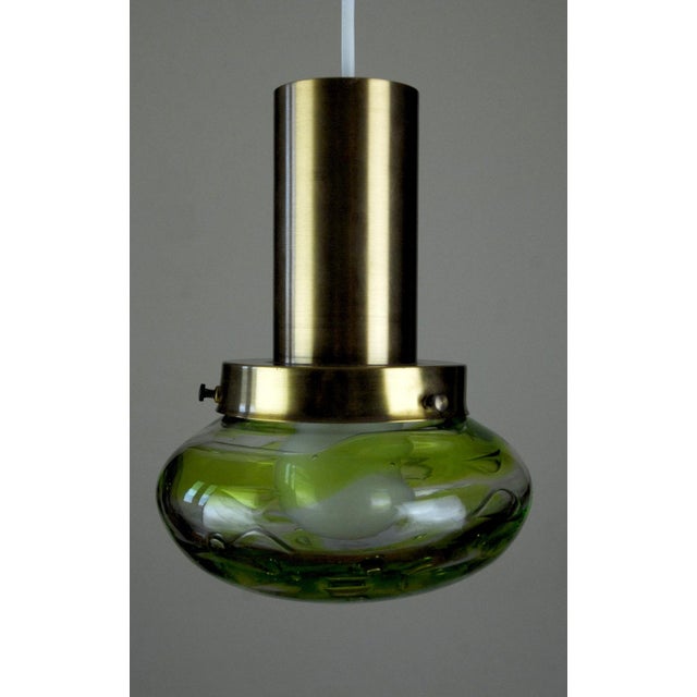 Handblown Glass & Brass Pendant Lights attributed to Paul Kedelv for Flygsfors, Sweden, 1970s, Set of 2 For Sale - Image 10 of 15