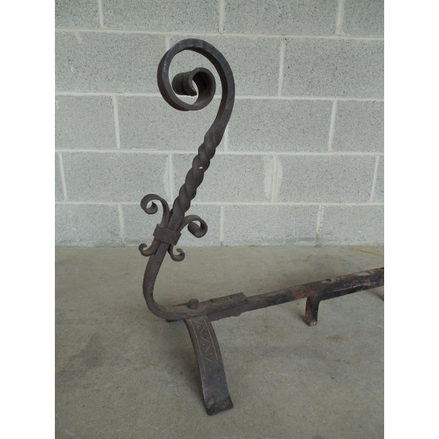 Rustic Antique Large Hand Forged Andirons - A Pair For Sale - Image 3 of 8
