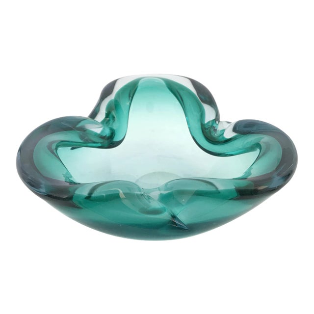 Vintage Green Murano Glass Bowl For Sale