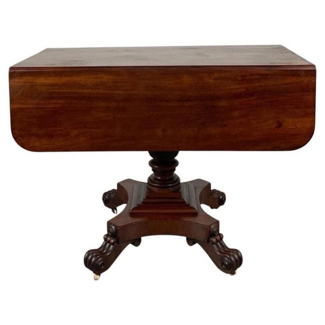 Wood Regency Mahogany Pembroke Table with Carved Pedestal Base, 1800 For Sale - Image 7 of 15