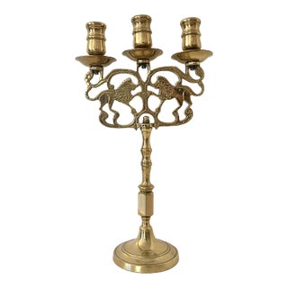 Mid Century Brass "Lions of Judah" Sabbath Candelabra For Sale