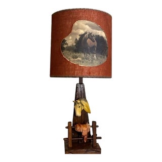 Mid 20th Century Cowboy/Western Lamp With Horse, Leather Saddle and Celluloid Cut Out Shade For Sale