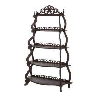 Antique Walnut 5 Shelf Etagere With Cut Out Fretwork Circa 1890 For Sale