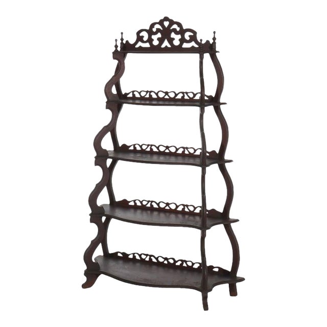 Antique Walnut 5 Shelf Etagere With Cut Out Fretwork Circa 1890 For Sale