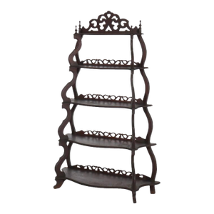Antique Walnut 5 Shelf Etagere With Cut Out Fretwork Circa 1890