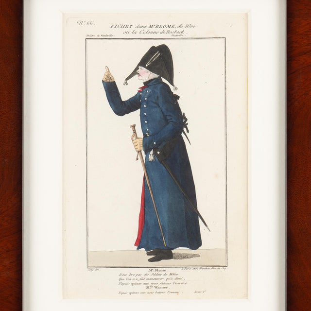 Pair of French Hand-Colored Copperplate Theatrical Engravings, Framed, C. 1800 For Sale - Image 10 of 14
