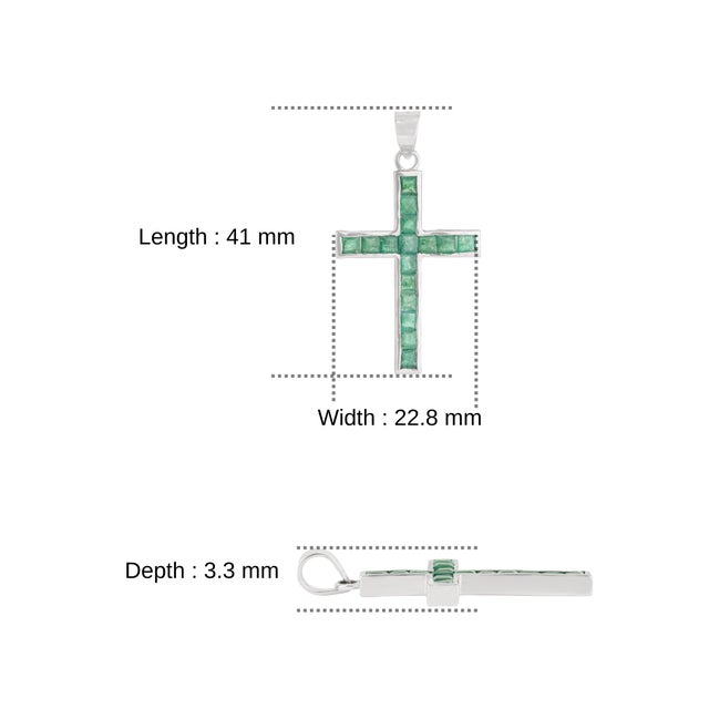 Contemporary 2.17 Ct Natural Emerald Channel Set Cross Pendant in Sterling Silver For Sale - Image 10 of 12
