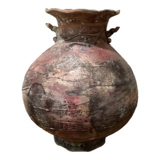 Mid Century Modern Art Pottery Multicolored Large Wheel Thrown Vase Makers Mark on the Bottom For Sale