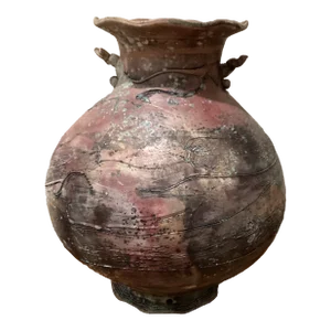 Mid Century Modern Art Pottery Multicolored Large Wheel Thrown Vase Makers Mark on the Bottom