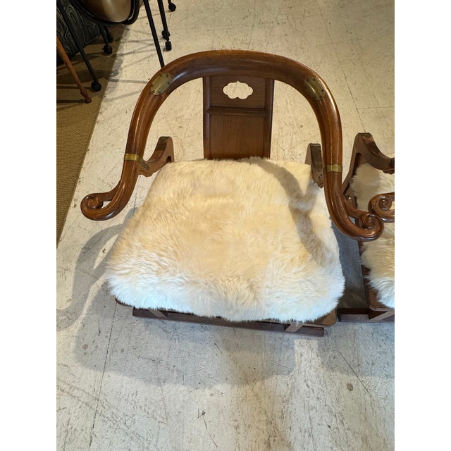 Baker Furniture Company Pair of Baker “Far East Collection” Style Carved Wood Armchairs, Circa 1960s For Sale - Image 4 of 10