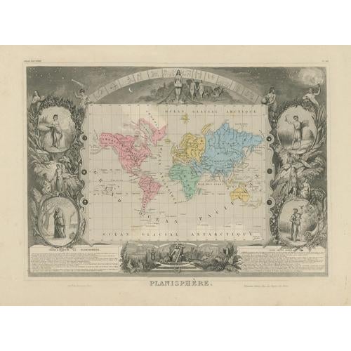 Antique Planisphere World Map, 1845 For Sale - Image 3 of 16