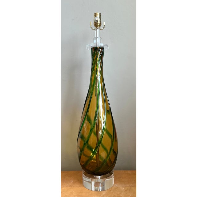Mid-Century Modern Vintage Murano Swirled Glass Table Lamp For Sale - Image 3 of 12