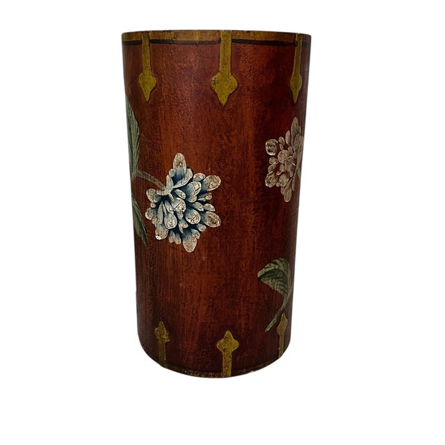 Farmhouse Vintage Mid Century Bentwood Hand Painted Hydrangea Pattern Umbrella Stand For Sale - Image 3 of 5