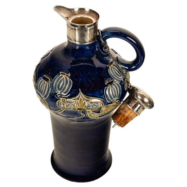 Antique Art Nouveau Royal Doulton Lambeth Whiskey Jug Silver Mounts London 1903 For Sale - Image 4 of 14