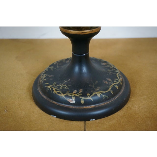 Metal Vintage Black Toleware Floral Lions Head Chestnut Trophy Mantel Urn For Sale - Image 7 of 12