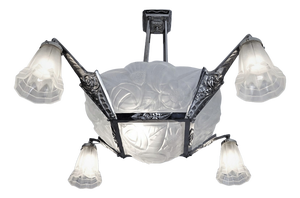 Art Deco Chandelier in Nickled Bronze by Degue, France, 1920s