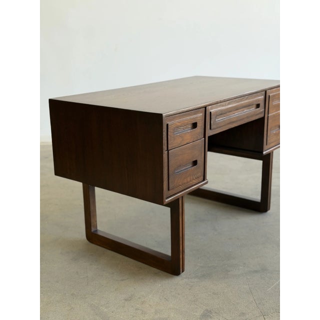 Brown Vintage Oak Desk With Sculptural Base For Sale - Image 8 of 15