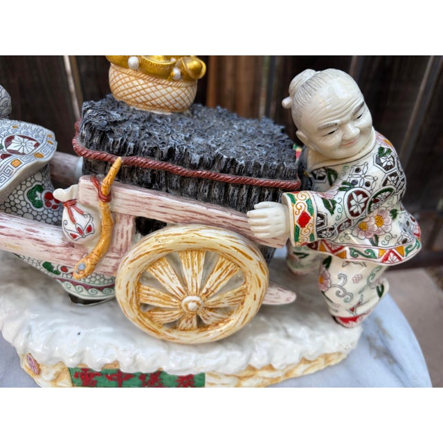 Vintage Italian Chinoiserie Faux Alabaster Prosperity Cart Sculpture For Sale - Image 4 of 9