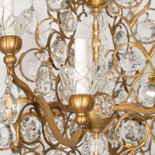 Traditional Gilt Metal Crystal Drop Chandelier For Sale In New York - Image 6 of 10
