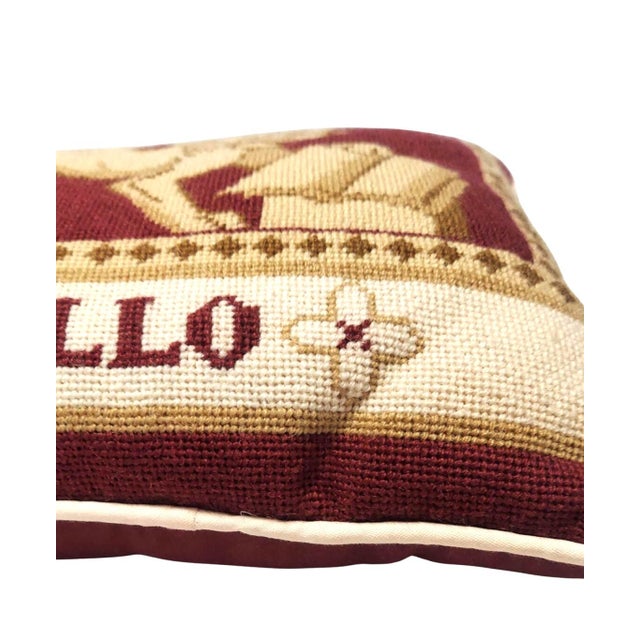 Handmade Vintage Burgundy Maroon Needlepoint Pillow with Otello Sphinx Winged Lion For Sale - Image 4 of 9