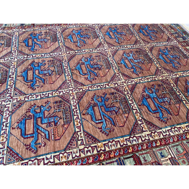 Vintage Ersari Wool Rug, Camel Bird Gul For Sale - Image 11 of 13