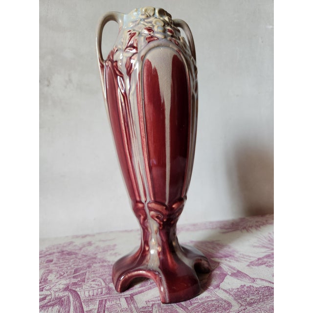 Art Nouveau Burgundy Barbotine Vase with Floral Relief, 1900s For Sale - Image 10 of 16