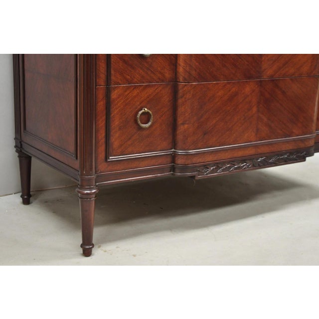 Antique French Louis XVI Maison Jansen Style Mahogany Marble Top Dresser Commode For Sale - Image 13 of 16
