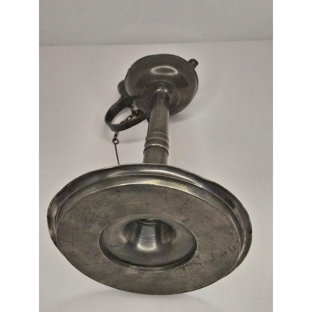 18th C German Pewter Spout Lamp Bremen Hallmark 1680 Key Shield Whale Oil 8" For Sale - Image 11 of 12