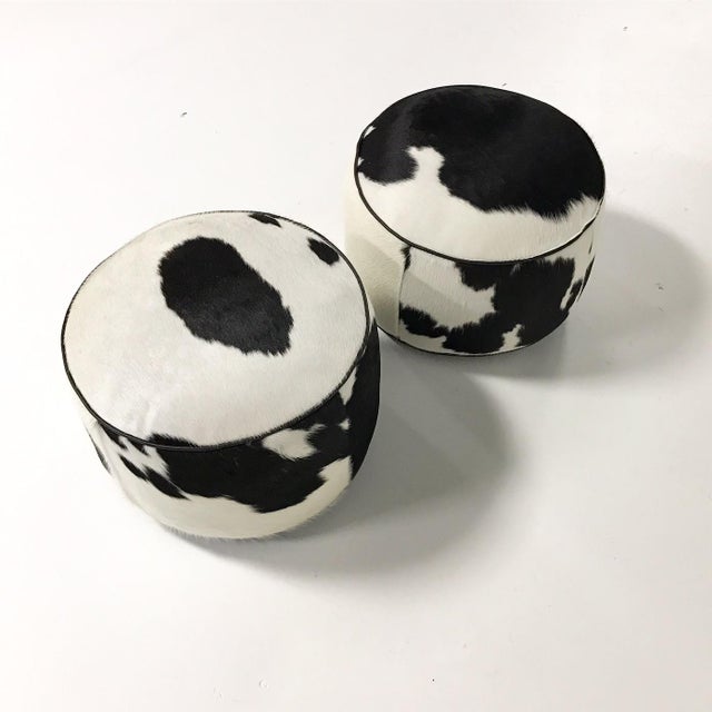 Black & White Cowhide Pouf Ottoman Chairish