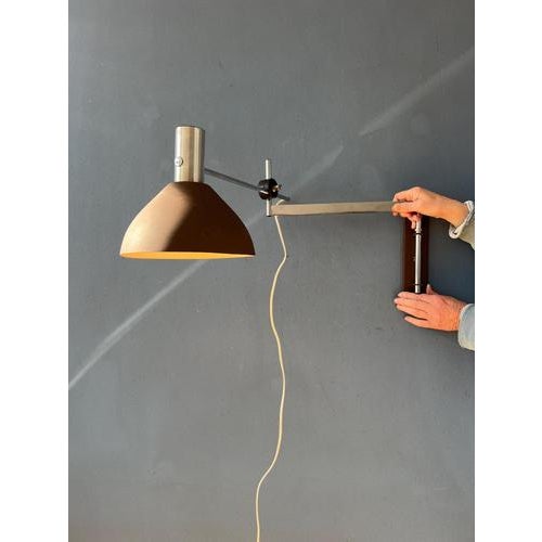 Vintage Swivel Arm Wall Lamp with Brown Shade from Dijkstra For Sale - Image 4 of 13