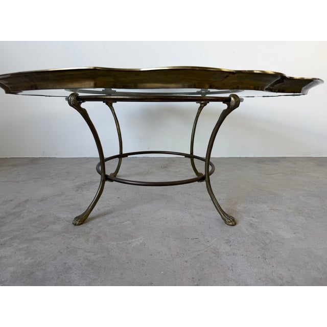 1970s Vintage Hollywood Regency Style Scalloped Brass Frame With Glass Top Coffee Table For Sale - Image 5 of 18